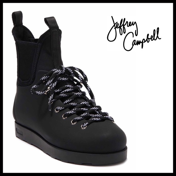 Jeffrey Campbell Shoes - JEFFREY CAMPBELL ANKLE BOOTS WATERPROOF LACE UP BLACK RAIN BOOTIES A3C